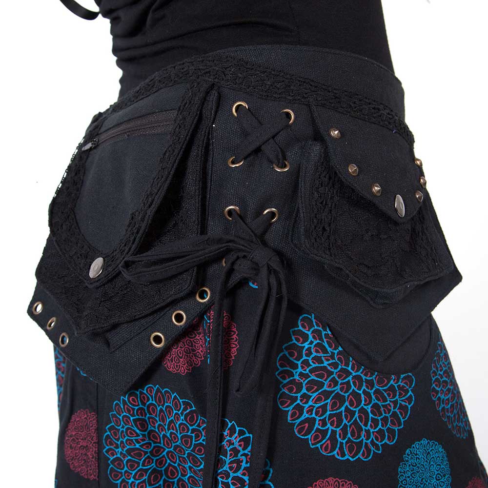 Heupriem met drie zakken en kanten details zwart - Hippie Elf Fantasy - Gekko